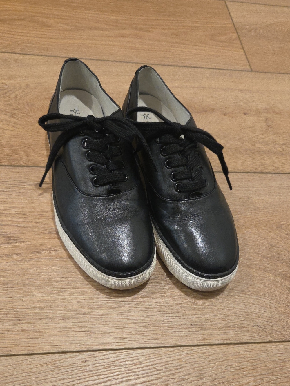 Johnston & Murphy Black Leather Sneakers with White Platform Sole